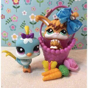 Auth Littlest Pet Shop # 2461 2462 Rare Caramel Angora Rabbit & Blue Quail Set